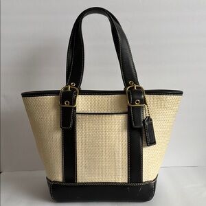Vintage Coach 2001 Hampton Straw and Leather Mini Tote Bag
